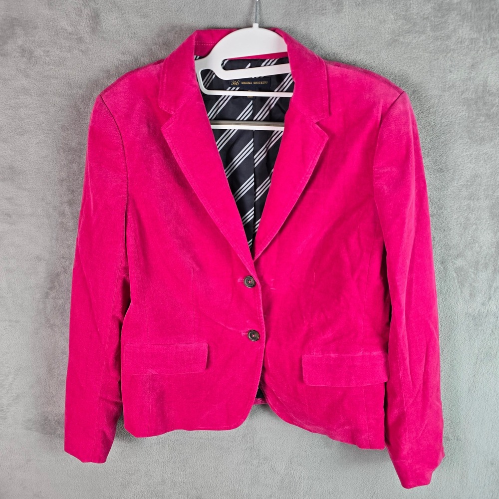 Brooks Brothers 346 Women Hot Pink Corduroy Blazer Jacket Size 10 Striped Lining